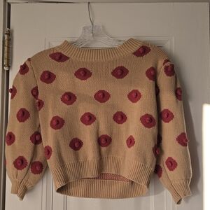 NWT Fashion Brand Company S/M Beige Tan Nipple Maroon Polka Dot Sweater